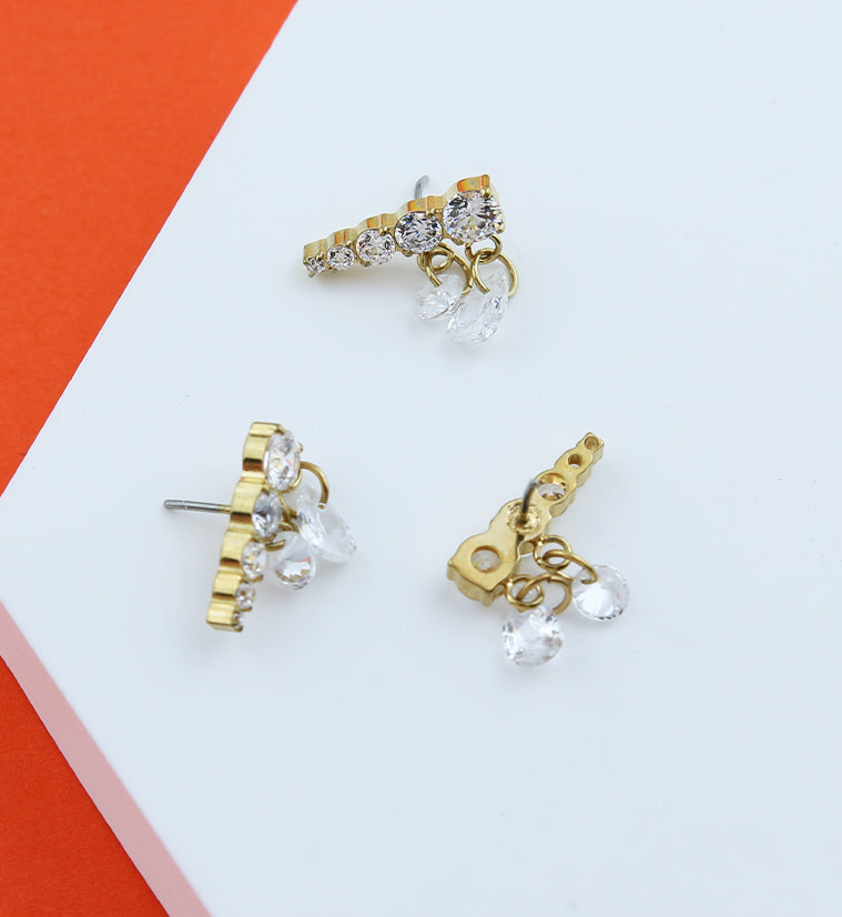 Gold PVD Descending Clear CZ Dangle Charms Titanium Threadless Top - LEFT EAR