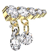 Gold PVD Descending Clear CZ Dangle Charms Titanium Threadless Top