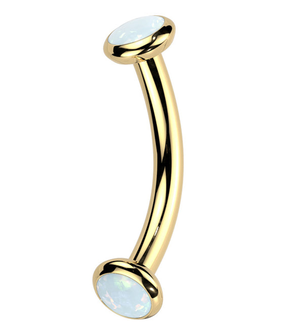 Gold PVD Double Bezel White Opalite Internally Threaded Titanium Curved Barbell