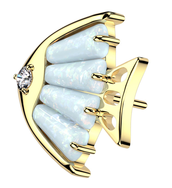 Gold PVD Fish Baguette White Opalite Titanium Threadless Top