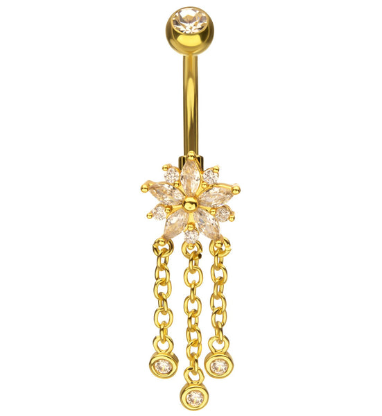 14K Yellow Gold with CZ Belly Ring 2024 Blossoms 7023