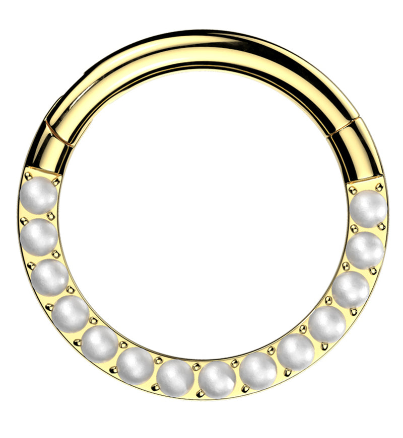 Gold PVD Front Facing Pearl Row Titanium Hinged Segment Ring