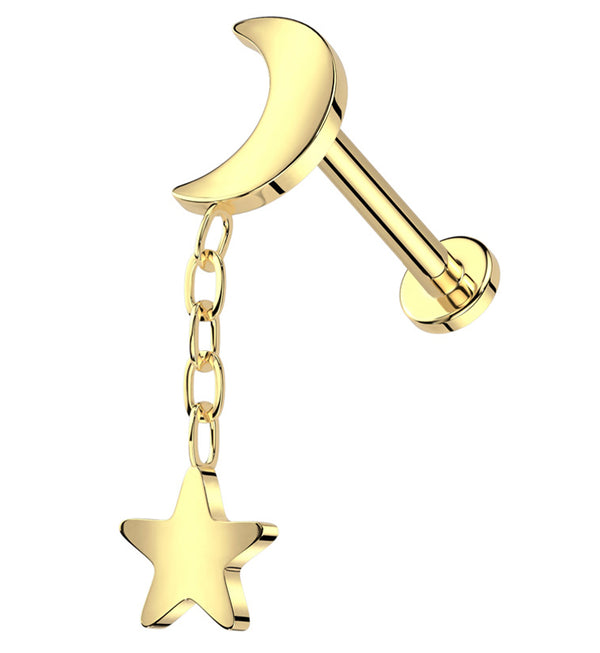 Gold PVD Half Moon Dangle Star Internally Threaded Titanium Labret