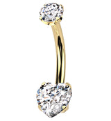 Gold PVD Heart Clear CZ Titanium Threadless Belly Button Ring