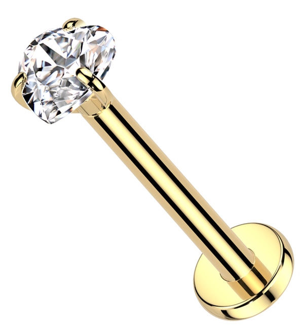 Gold PVD Heart Prong Clear CZ Titanium Threadless Labret