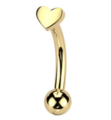 Gold PVD Heart Titanium Threadless Curved Eyebrow Barbell