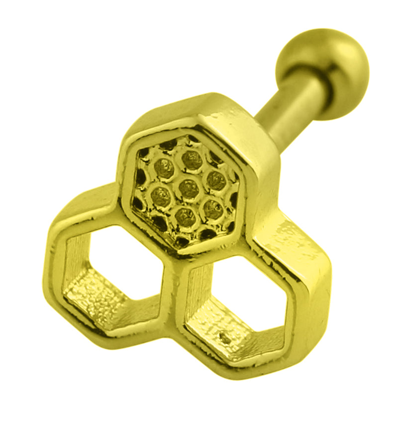 Gold PVD Honeycomb Cutout Cartilage Barbell