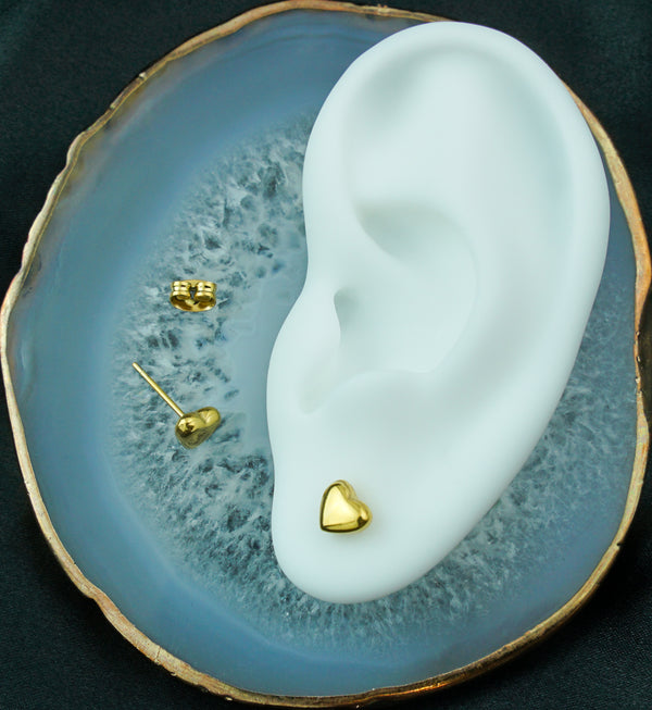 Gold PVD Inflated Heart Stainless Steel Stud Earrings