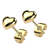 Gold PVD Inflated Heart Stainless Steel Stud Earrings