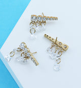 Gold PVD Long Descending Clear CZ Dangle Charms Titanium Threadless Top -RIGHT EAR