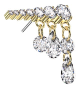 Gold PVD Long Descending Clear CZ Dangle Charms Titanium Threadless Top