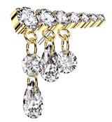 Gold PVD Long Descending Clear CZ Dangle Charms Titanium Threadless Top