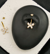 Gold PVD Marquise Butterfly Clear CZ Titanium Threadless Belly Button Ring