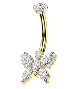 Gold PVD Marquise Butterfly Clear CZ Titanium Threadless Belly Button Ring