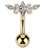 Gold PVD Marquise Half Crown Clear CZ Titanium Threadless Belly Button Ring