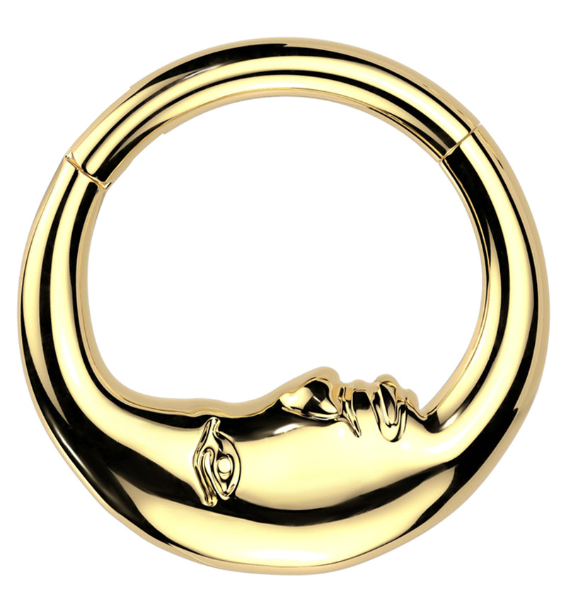 Gold PVD Moon Face Crescent Stainless Steel Hinged Segment Ring