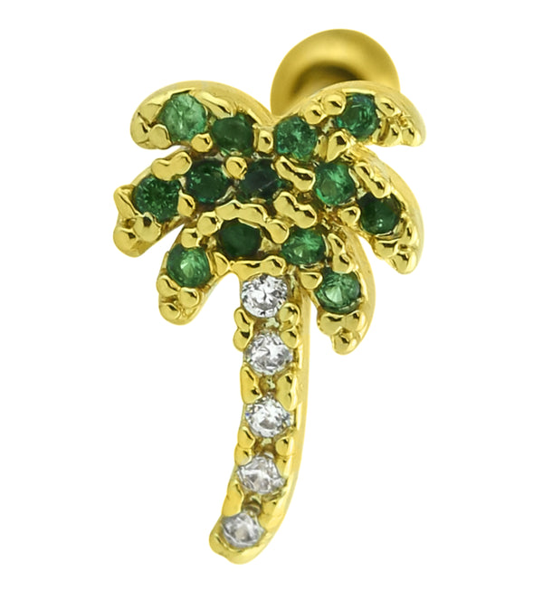 Gold PVD Palm Tree Green CZ Cartilage Barbell