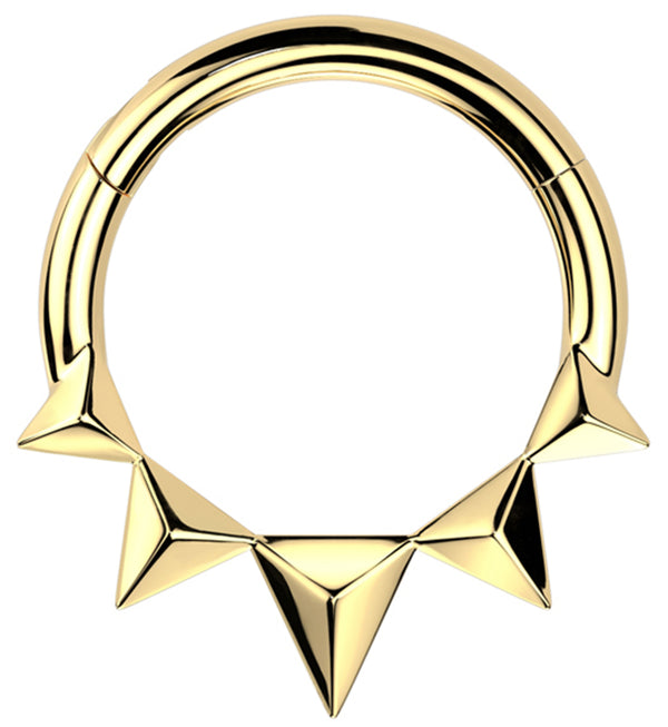 Gold PVD Polyhedra Spike Stainless Steel Hinged Segment Ring