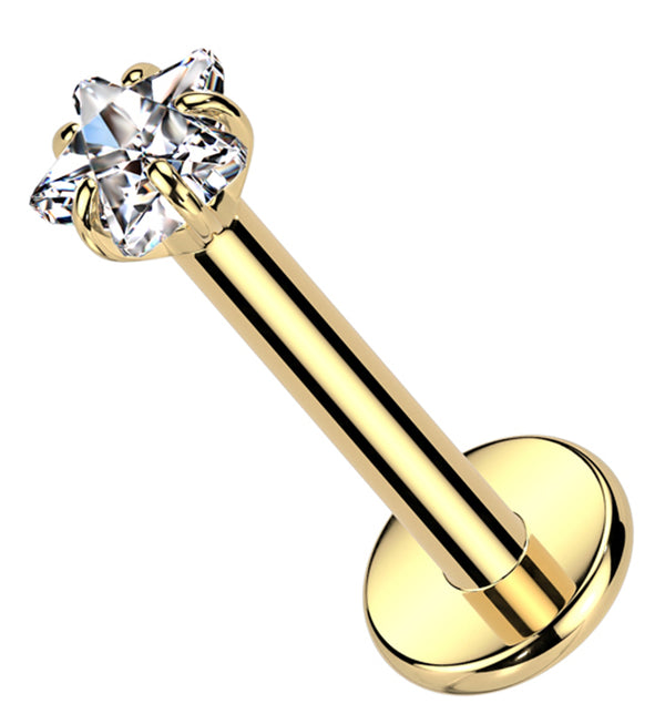 Gold PVD Prong Star Clear CZ Internally Threaded Titanium Labret