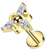 Gold PVD Propeller Clear CZ Titanium Threadless Labret