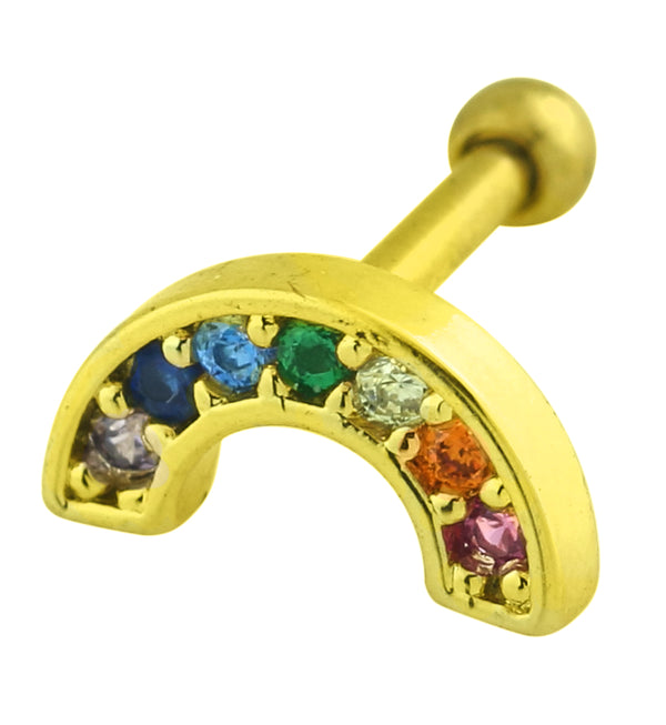 Gold PVD Rainbow Arch CZ Cartilage Barbell