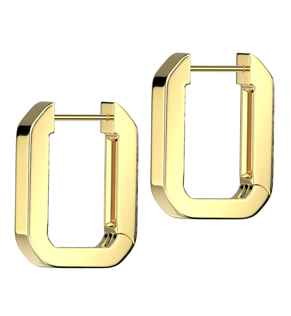 Gold PVD Rectangle Hoop Stainless Steel Hinged Earrings