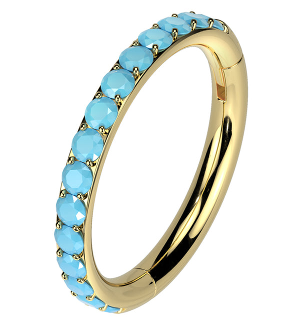 Gold PVD Side Facing Turquoise Row Titanium Hinged Segment Ring