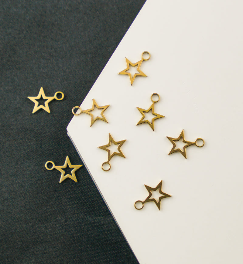 Gold PVD Star Outline Stainless Steel Charm