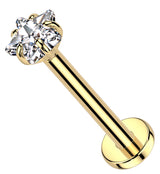 Gold PVD Star Prong Clear CZ Titanium Threadless Labret