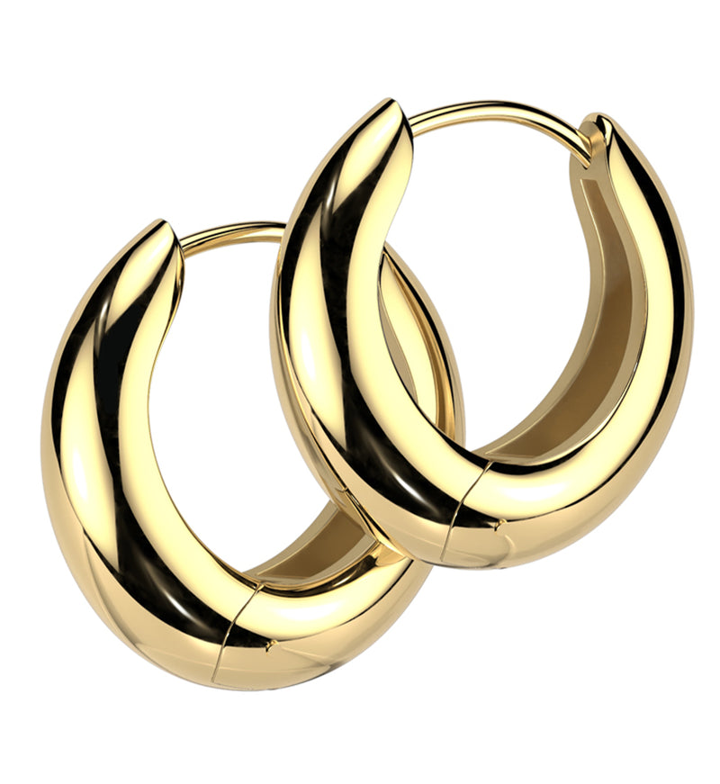 Gold PVD Thick Hoop Stainless Steel Hinged Earrings