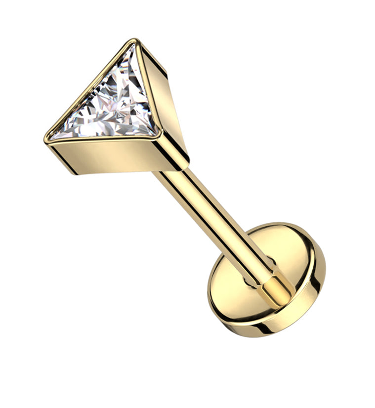 Gold PVD Triangle Clear CZ Threadless Titanium Labret