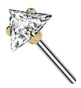 Gold PVD Triangle Clear CZ Titanium Threadless Top