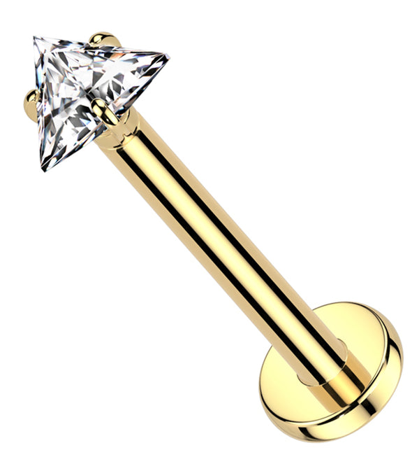 Gold PVD Triangle Prong Clear CZ Titanium Threadless Labret