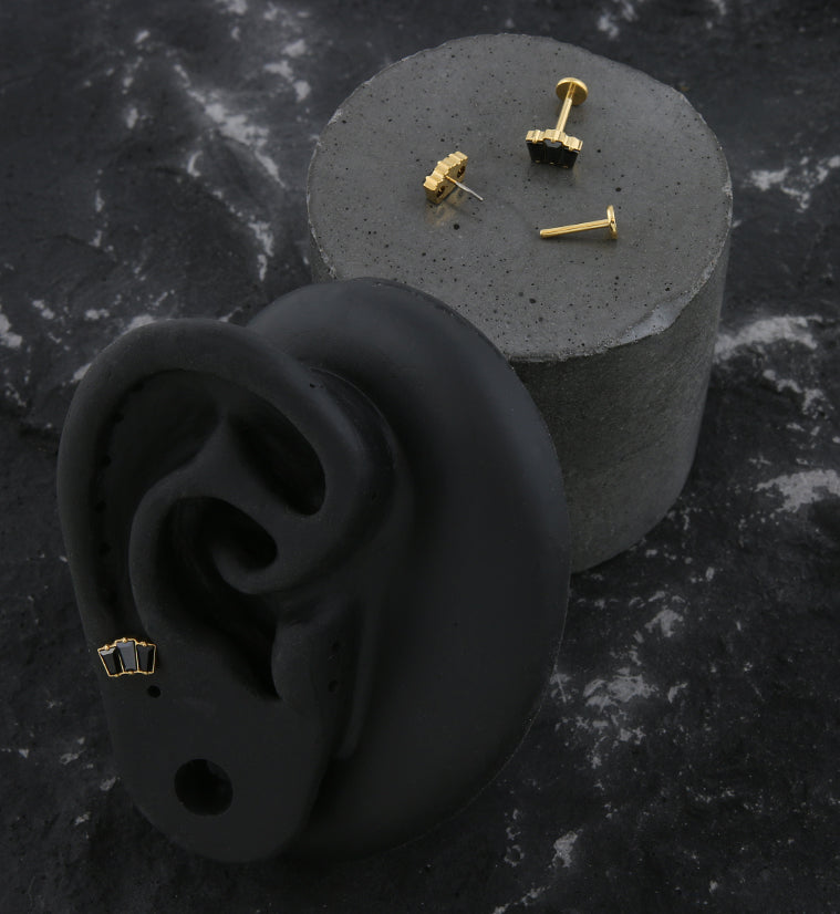 Gold PVD Trinal Black CZ Threadless Titanium Labret