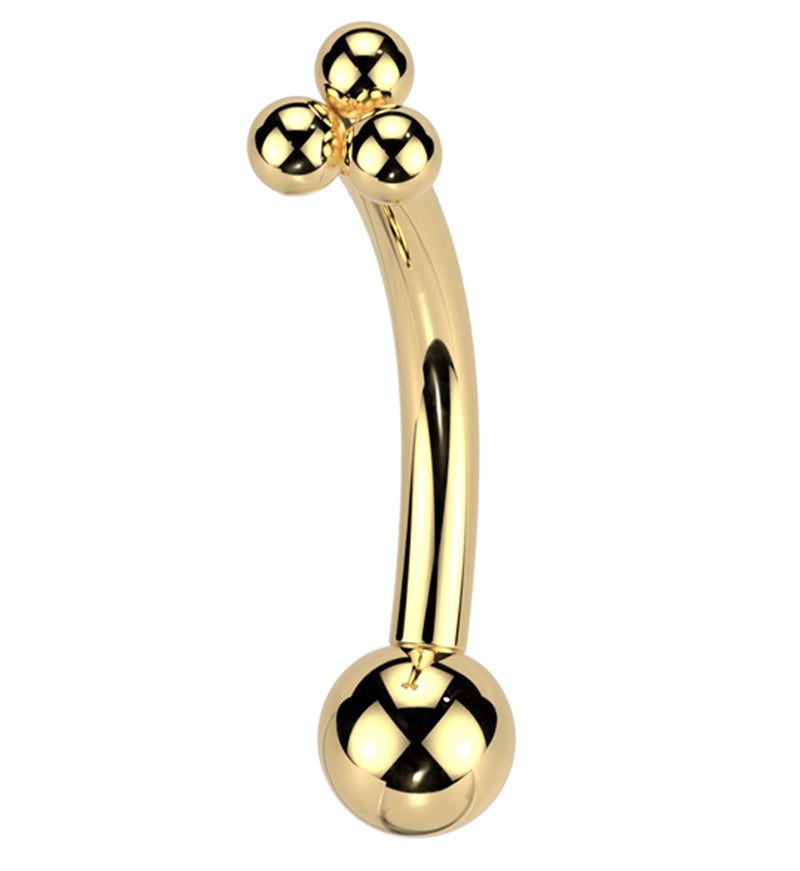 Gold PVD Trinity Bead Titanium Threadless Curved Eyebrow Barbell