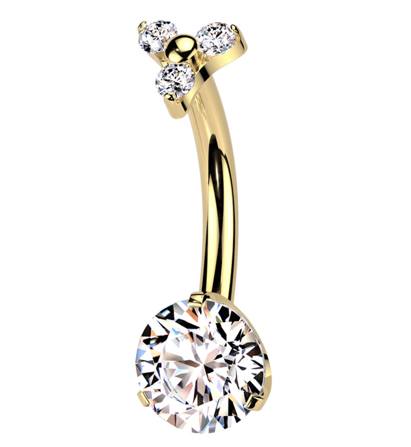 Gold PVD Trinity Clear CZ Titanium Internally Threaded Belly Button Ring