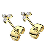 Gold PVD Trinity Clear CZ Titanium Stud Earrings