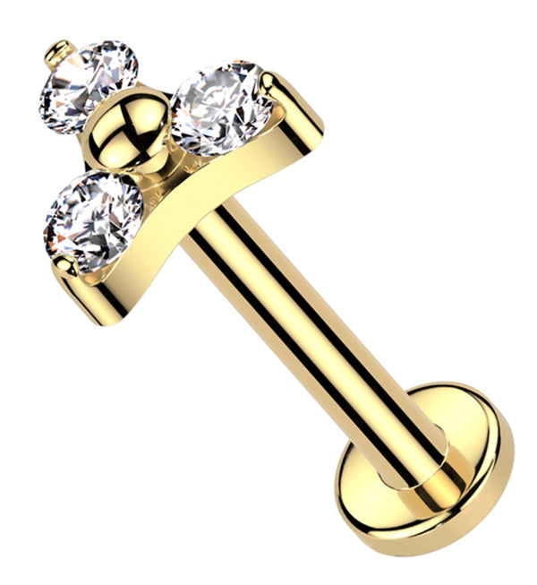 Gold PVD Trinity Clear CZ Titanium Threadless Labret