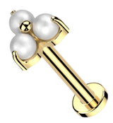 Gold PVD Trinity Pearl Internally Threaded Titanium Labret