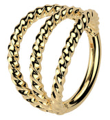 Gold PVD Triple Twist Row Stainless Steel Hinged Segment Ring