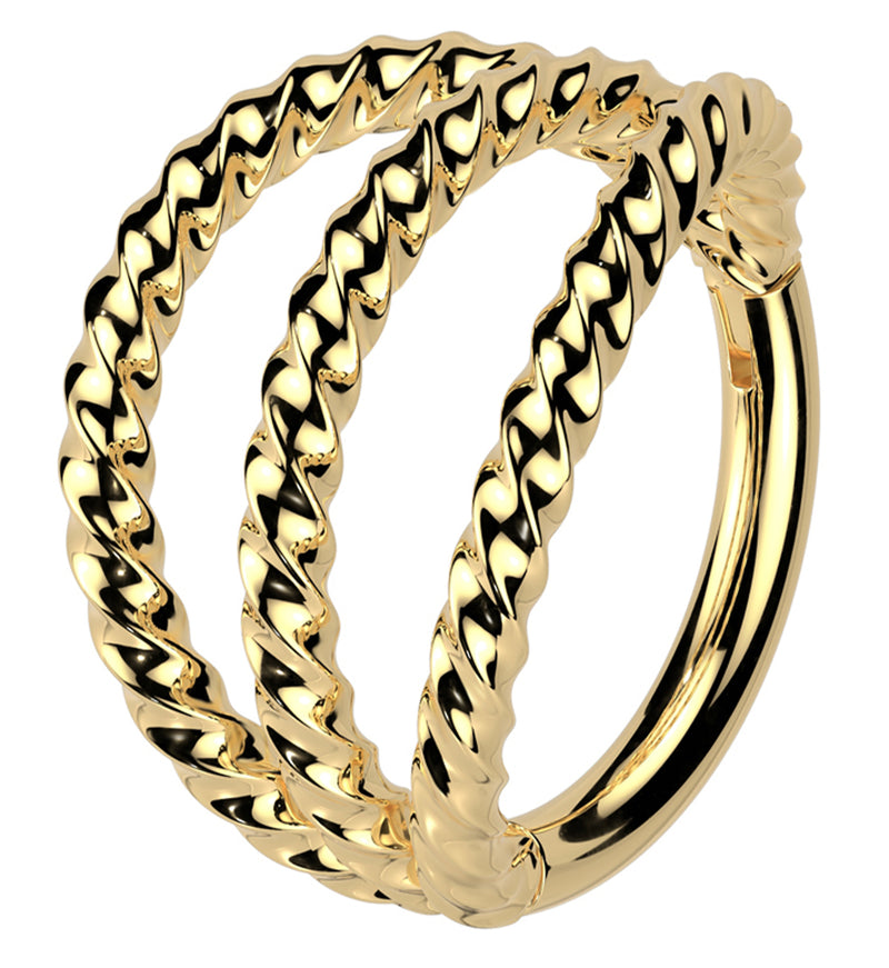 Gold PVD Triple Twist Row Stainless Steel Hinged Segment Ring