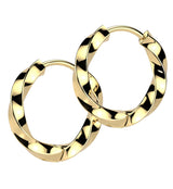 Gold PVD Twisted Hoop Stainless Steel Hinged Earrings