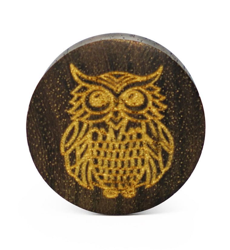 Engraved Golden Owl Sono Wood Plugs