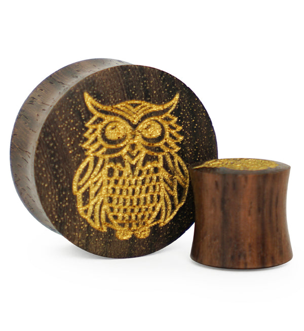 Engraved Golden Owl Sono Wood Plugs