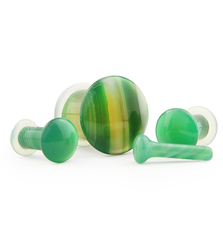 Green Line Agate Stone Plugs - Single Flare