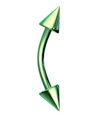 Green PVD Spiked Curved Barbell