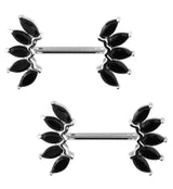 Half Crown Black CZ Stainless Steel Nipple Barbell