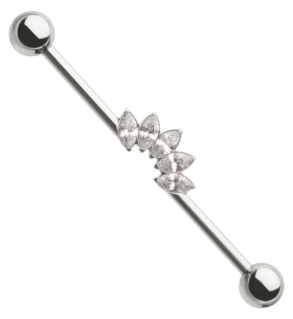 Half Crown Clear CZ Internally Threaded Titanium Industrial Barbell