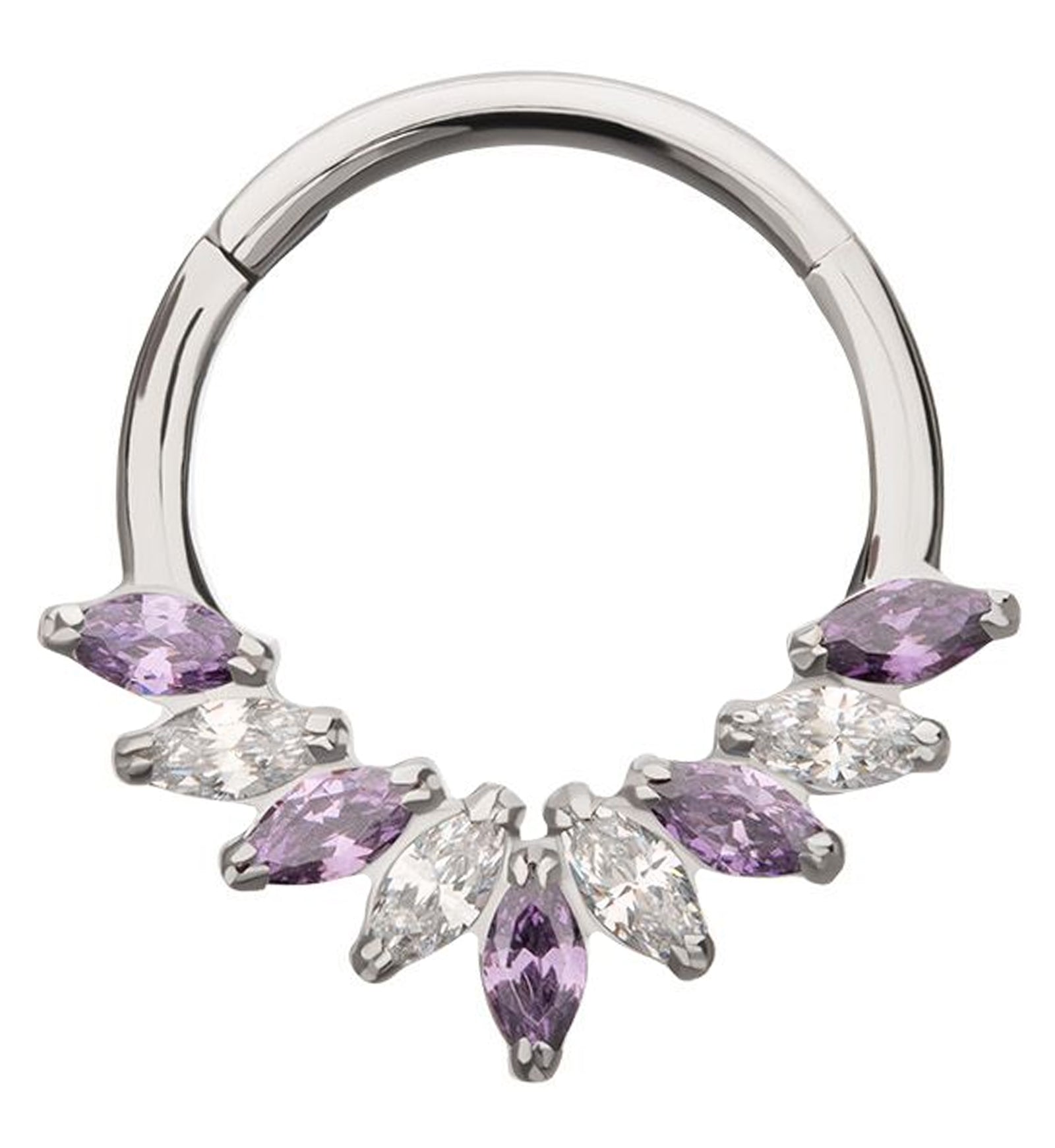 Half Crown Cluster Amethyst and Clear CZ Titanium Hinged Segment Ring UrbanBodyJewelry