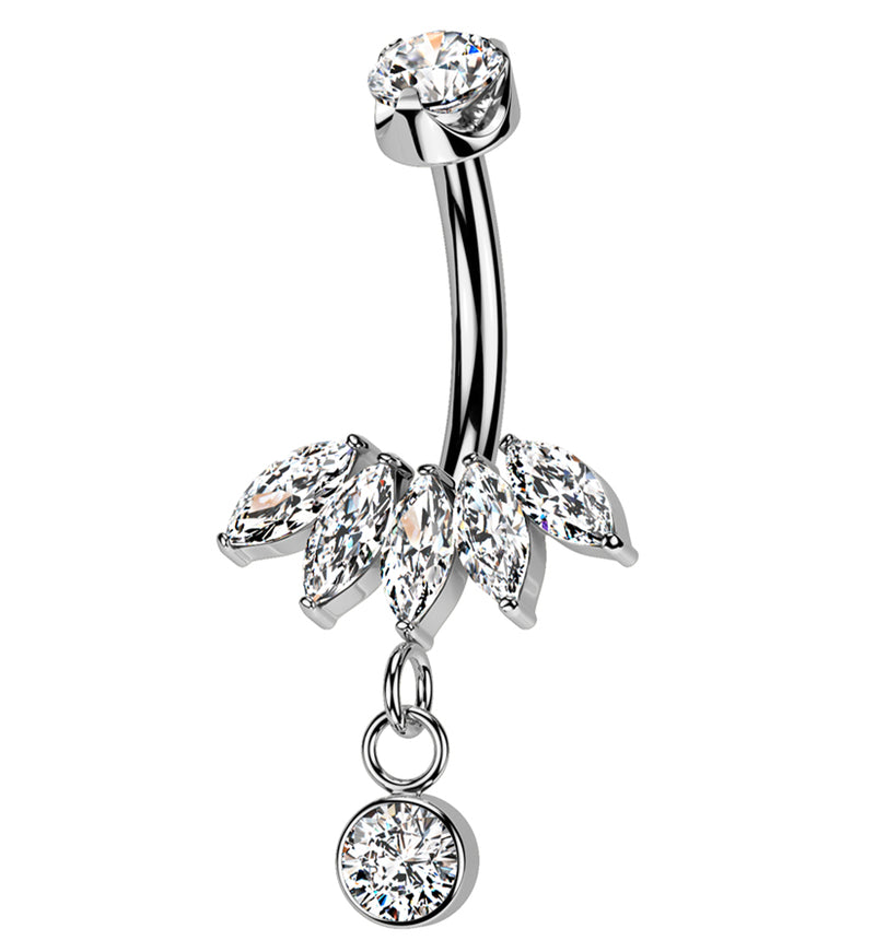 Half Crown Dangle Clear CZ Titanium Internally Threaded Belly Button Ring